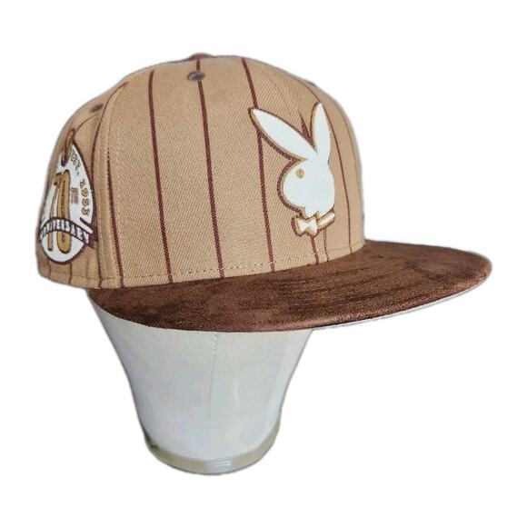 New Playboy Hat Lids Snapback Tan w/Pinstripes 70th Anniversary Cap 2023 - Picture 1 of 7